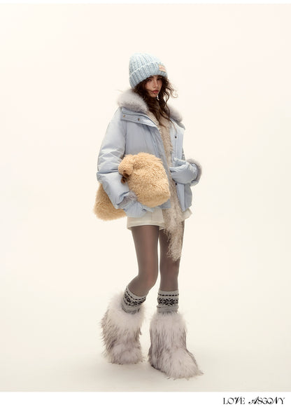 Fur-Collar Short Down Puffer Jacket