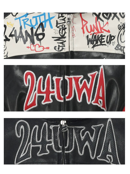 Appliqué Cropped Motorcycle Jacket