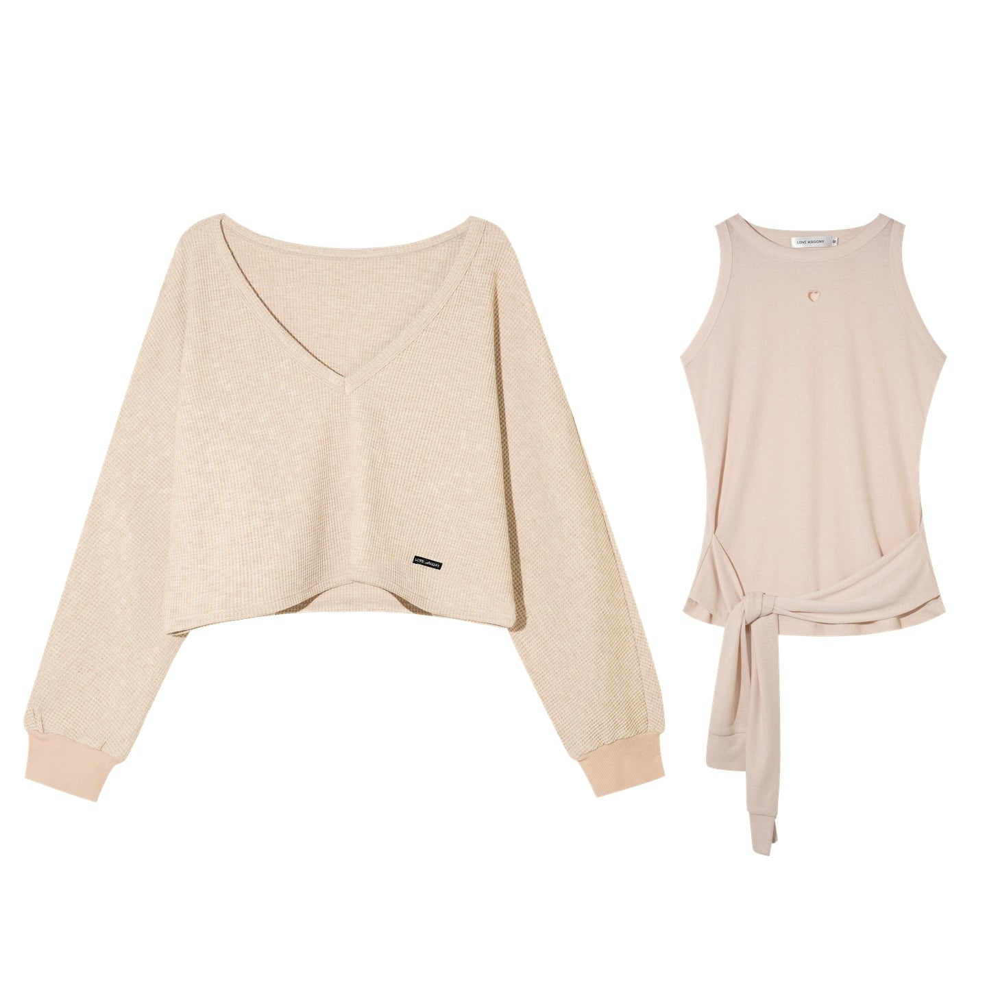 Waffle Knit V-Neck Pullover &amp; Tank Top &amp; Wide-Leg Pants Set