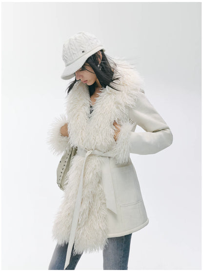 Shearling-Style Mid-Length Belted Duffle Coat