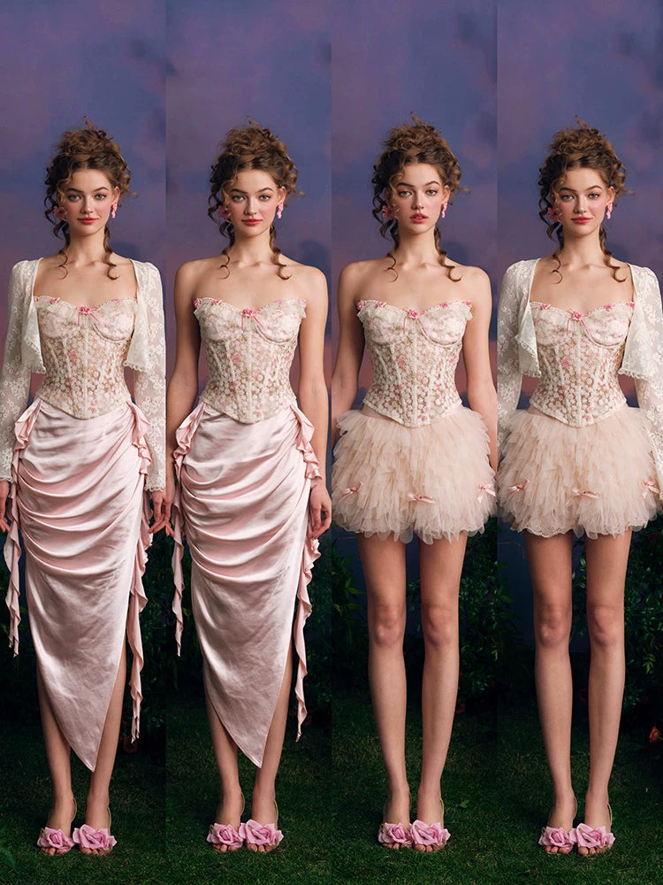 French Couture Lace Bustier &amp; Skirt Set