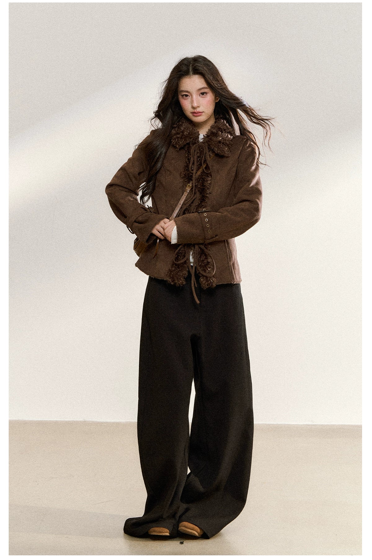 Brown Vintage Shearling Cropped Jacket