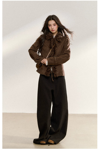 Brown Vintage Shearling Cropped Jacket