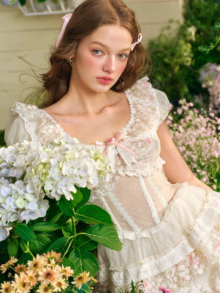 LaceMade Starry Bloom Fairy Corset Mini Dress White / XL LaceMade Starry Bloom Fairy Corset Mini Dress White / XL