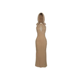 Khaki & Green Tight-fitting Hooded Long Dress - CHINASQUAD