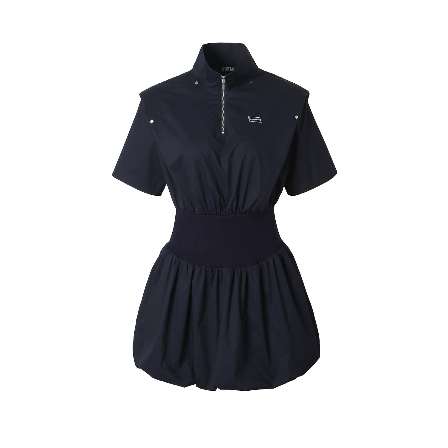 Beige &amp; Navy Blue Stand Collar Mini Dress - CHINASQUAD
