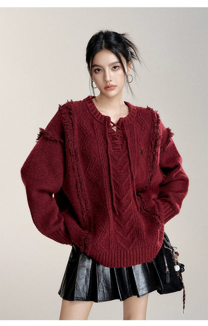 Frayed Tie Oversized Wool-Blend Sweater