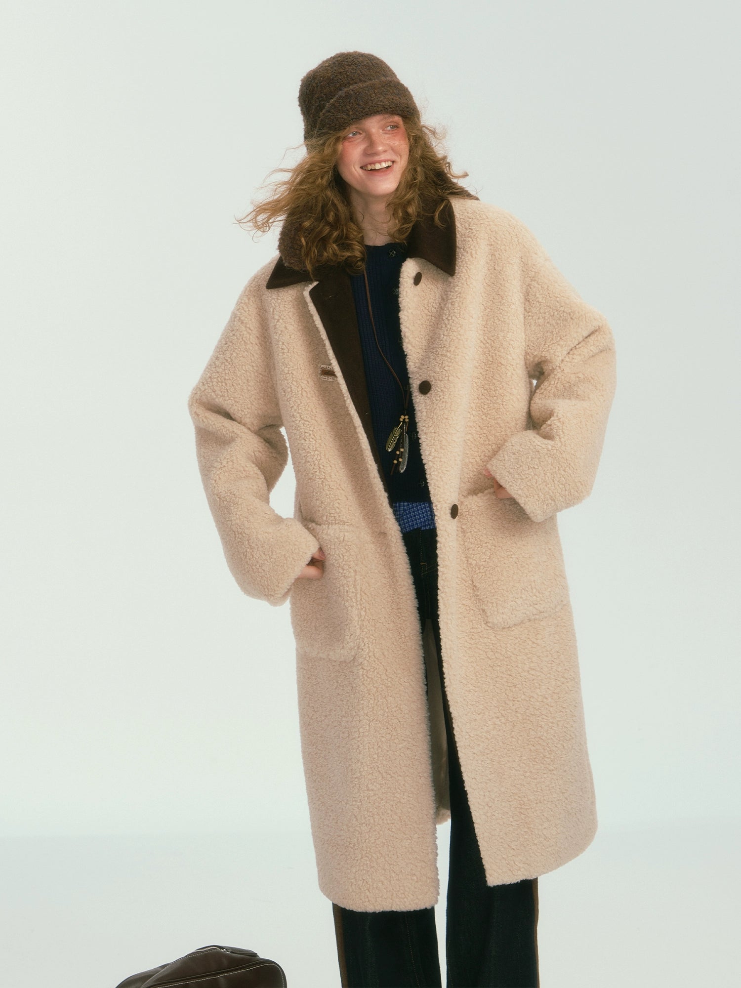 Contrast Collar Sherpa Long Coat