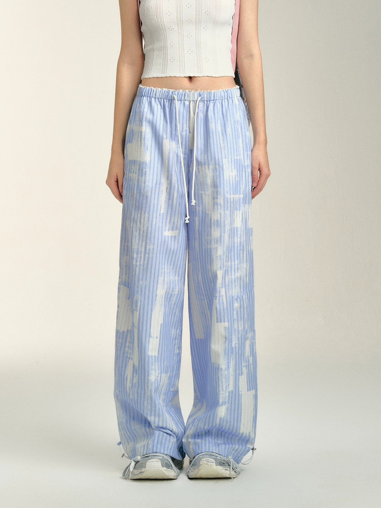 Blue Cloud Stripe Drawstring Pants