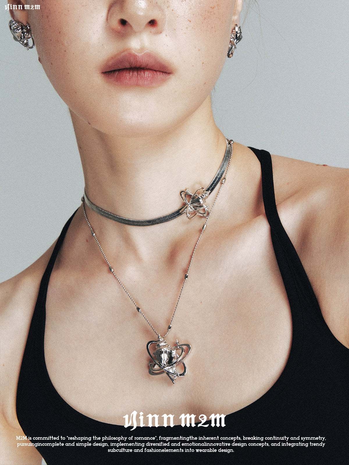 Dual-Tone Conch Star Snake Chain Choker Necklace