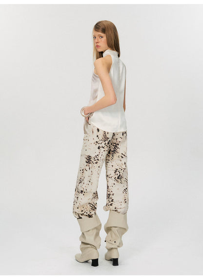 Vintage Printed Asymmetric Hem Halter Top
