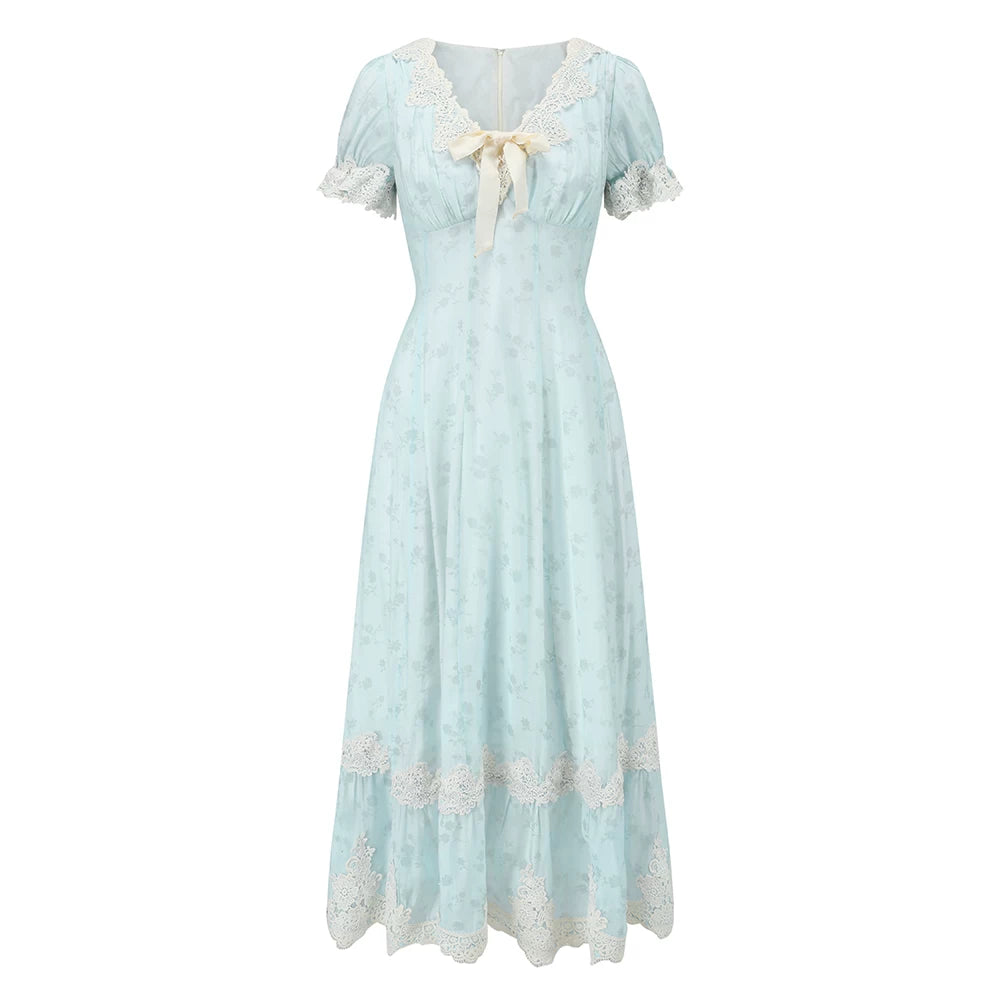 Fresh Baby Blue Lace Short-Sleeve Dress