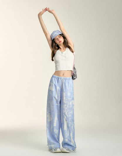 Blue Cloud Stripe Drawstring Pants