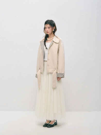 Plaid Panel Button-Down Collared Jacket