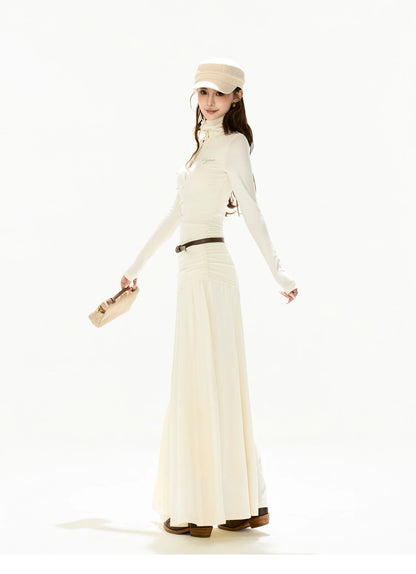 Elegant High-Neck Wool Knit Maxi Dress