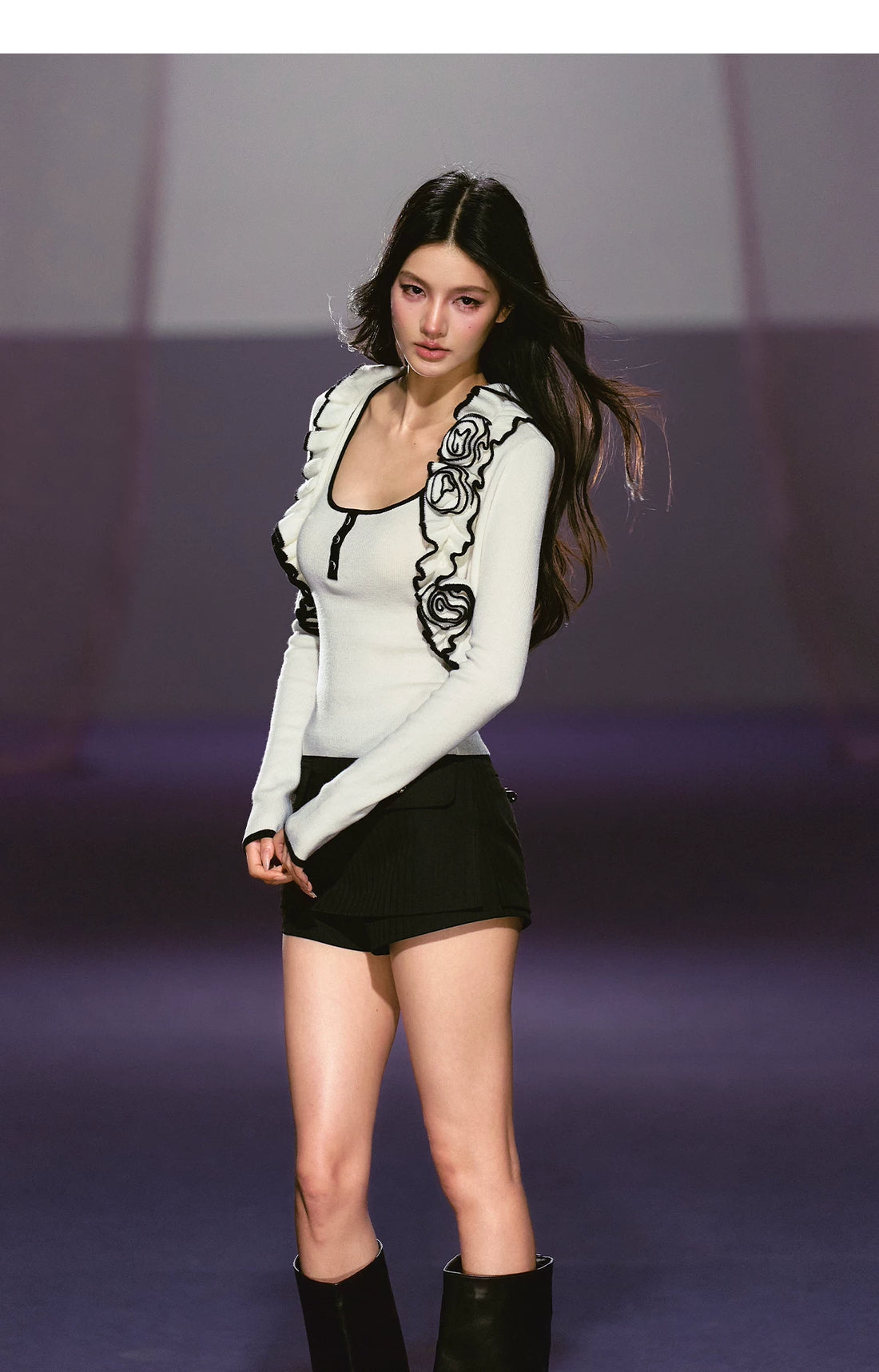 Low-Rise Striped Slit Skort Shorts