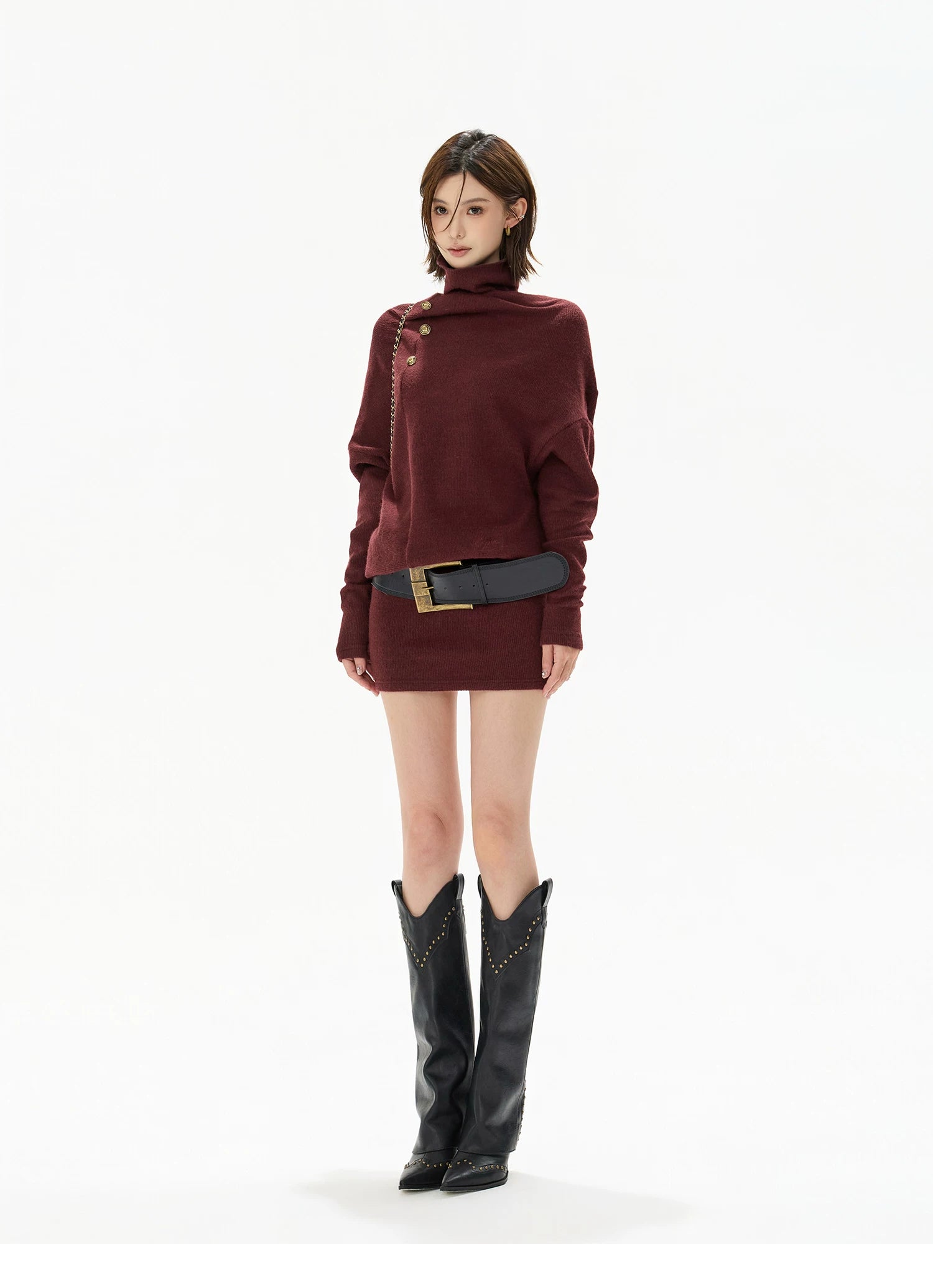 Cowl-Neck Batwing Sleeve Knit Mini Dress