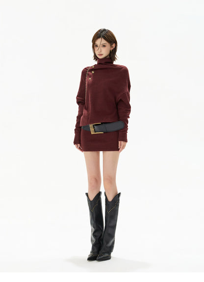 Cowl-Neck Batwing Sleeve Knit Mini Dress