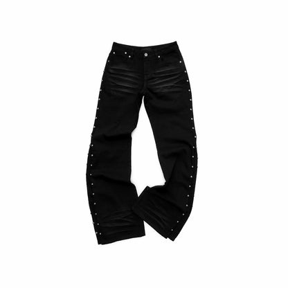 Studded Cat-Whisker Flared Denim Pants