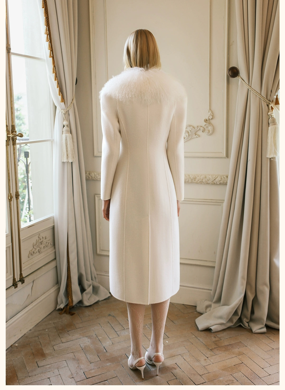 Nata Detachable Shearling Collar Wool Coat