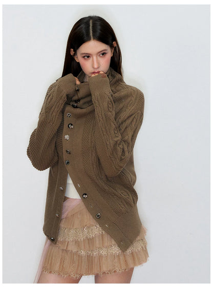 Oversized Collar Asymmetric Knit Sweater Jacket