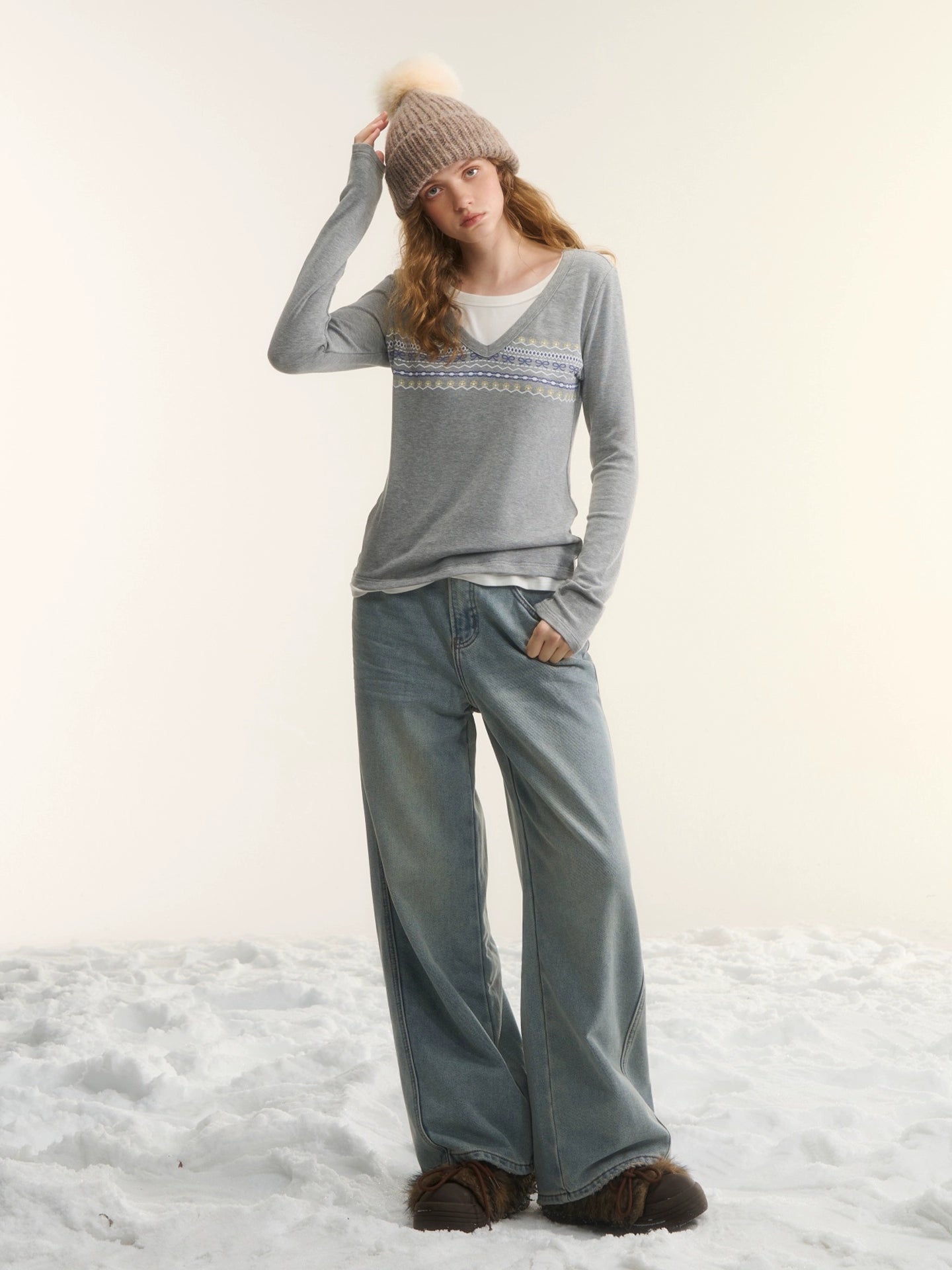 Washed Distressed Straight-Leg Denim Jeans