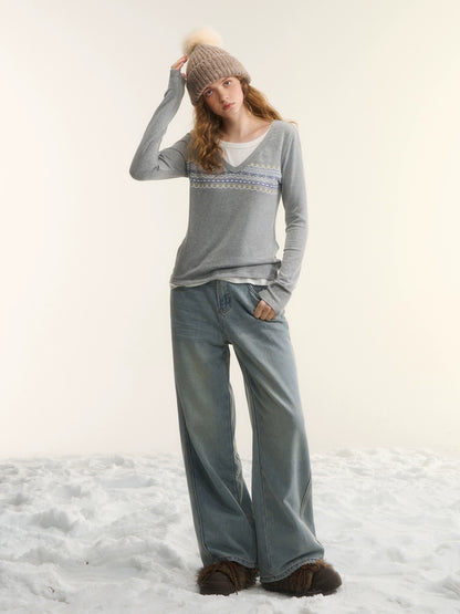 Washed Distressed Straight-Leg Denim Jeans