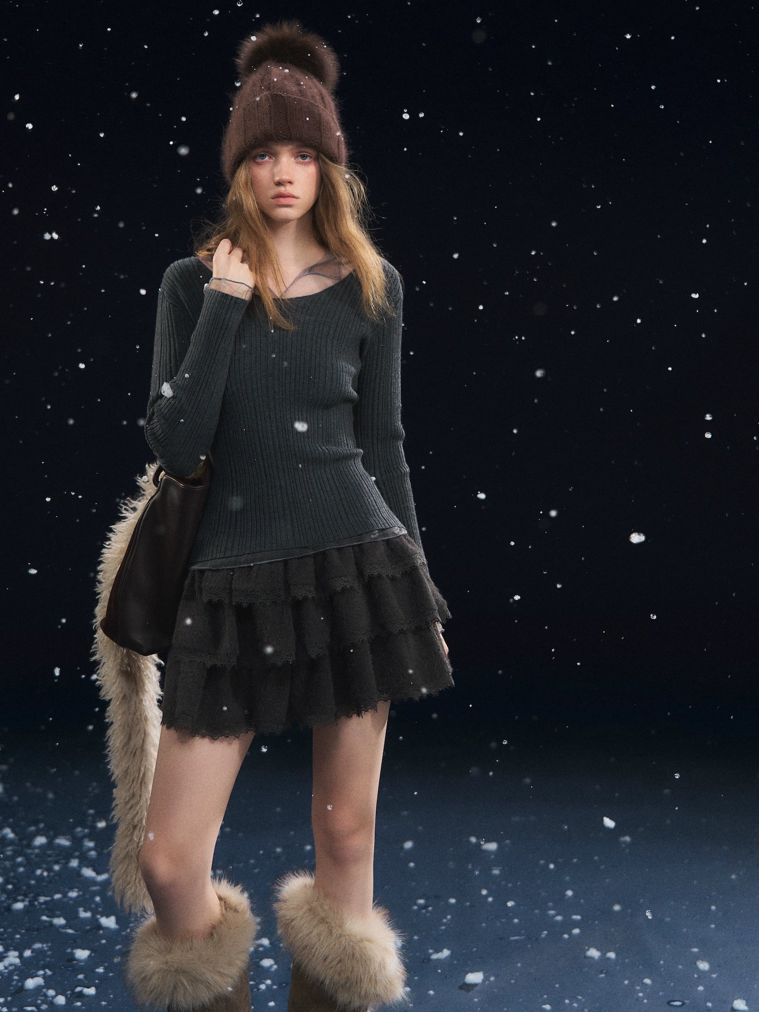 Mesh-Panel High-Stretch Base Crewneck