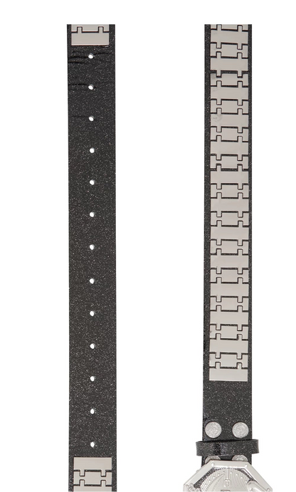 Chrono-Inspired Cross Emblem Leather Belt