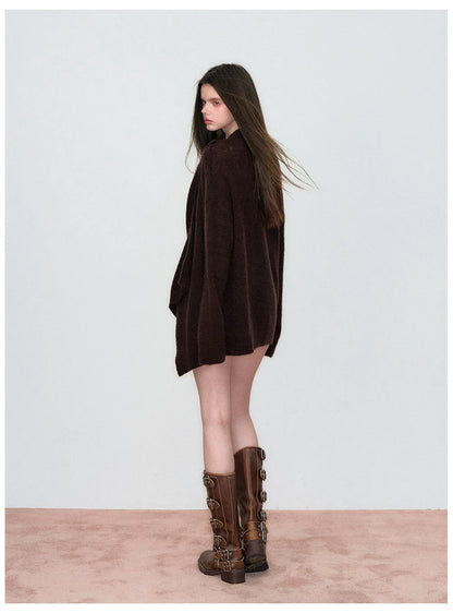 Shawl-Style Asymmetric Wool Knit Sweater