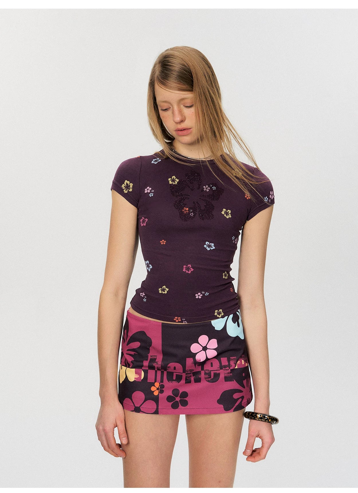 Vintage Floral Print Low-Rise A-Line Mini Skirt