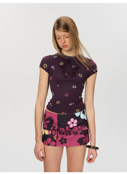 Vintage Floral Print Low-Rise A-Line Mini Skirt