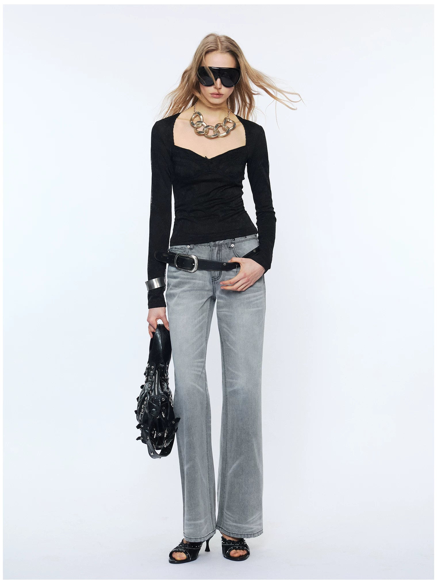 Straight-Leg Washed Denim Jeans