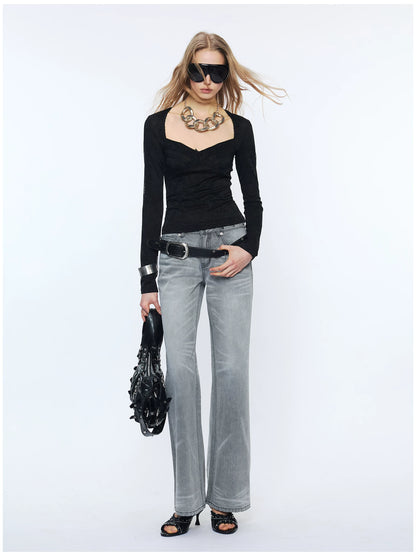 Straight-Leg Washed Denim Jeans