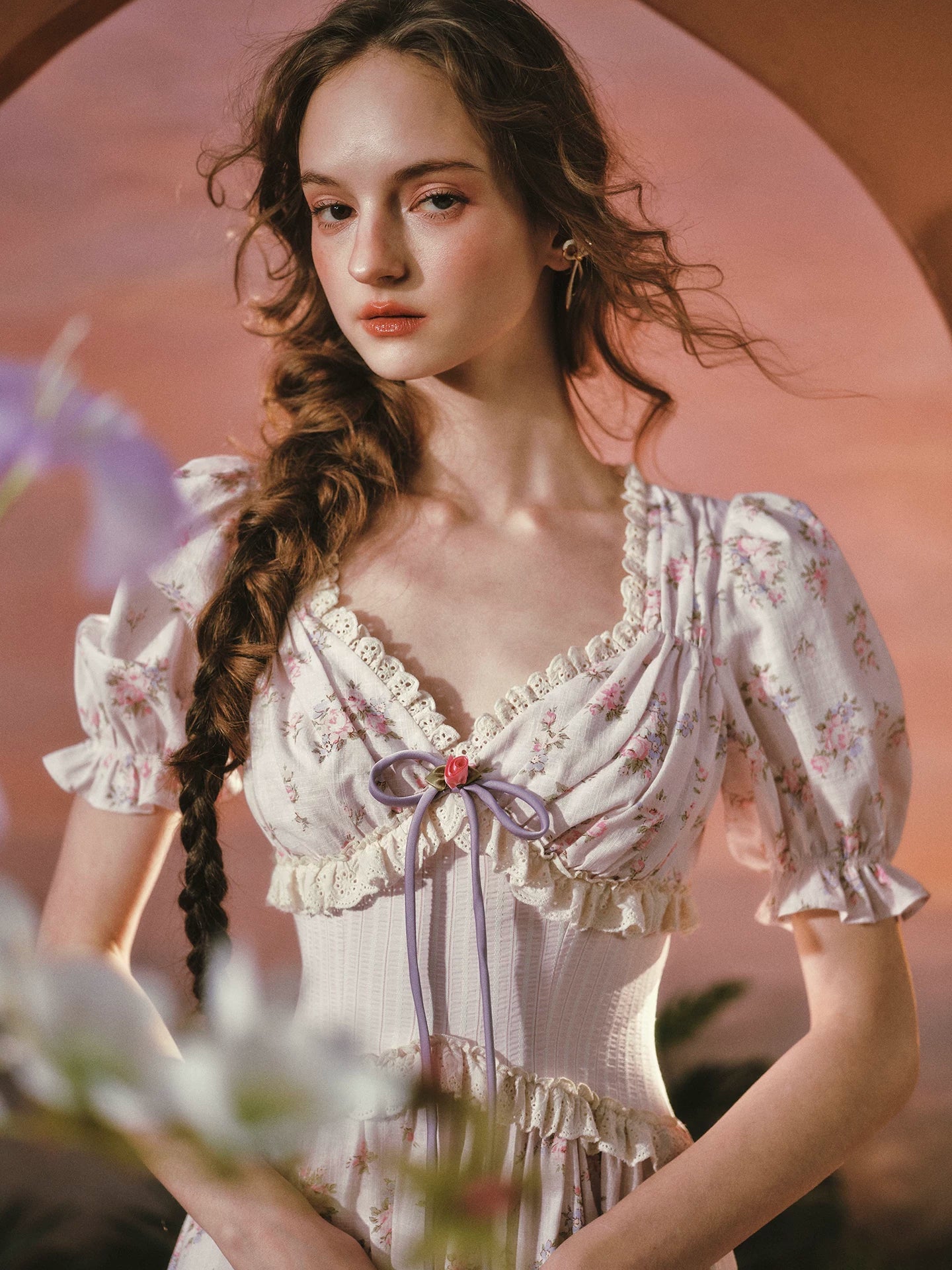 Stardew Garden Vintage Floral Waist-Cinching Midi Dress