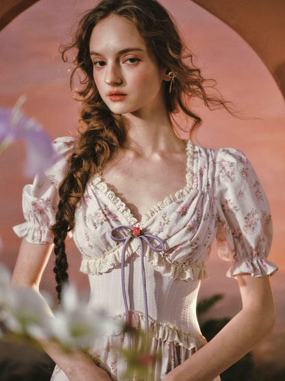 Stardew Garden Vintage Floral Waist-Cinching Midi Dress