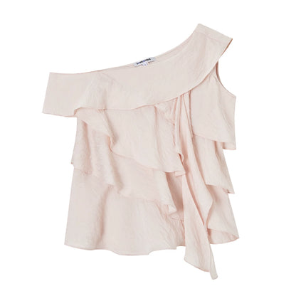 Layered Ruffle One-Shoulder Blouse