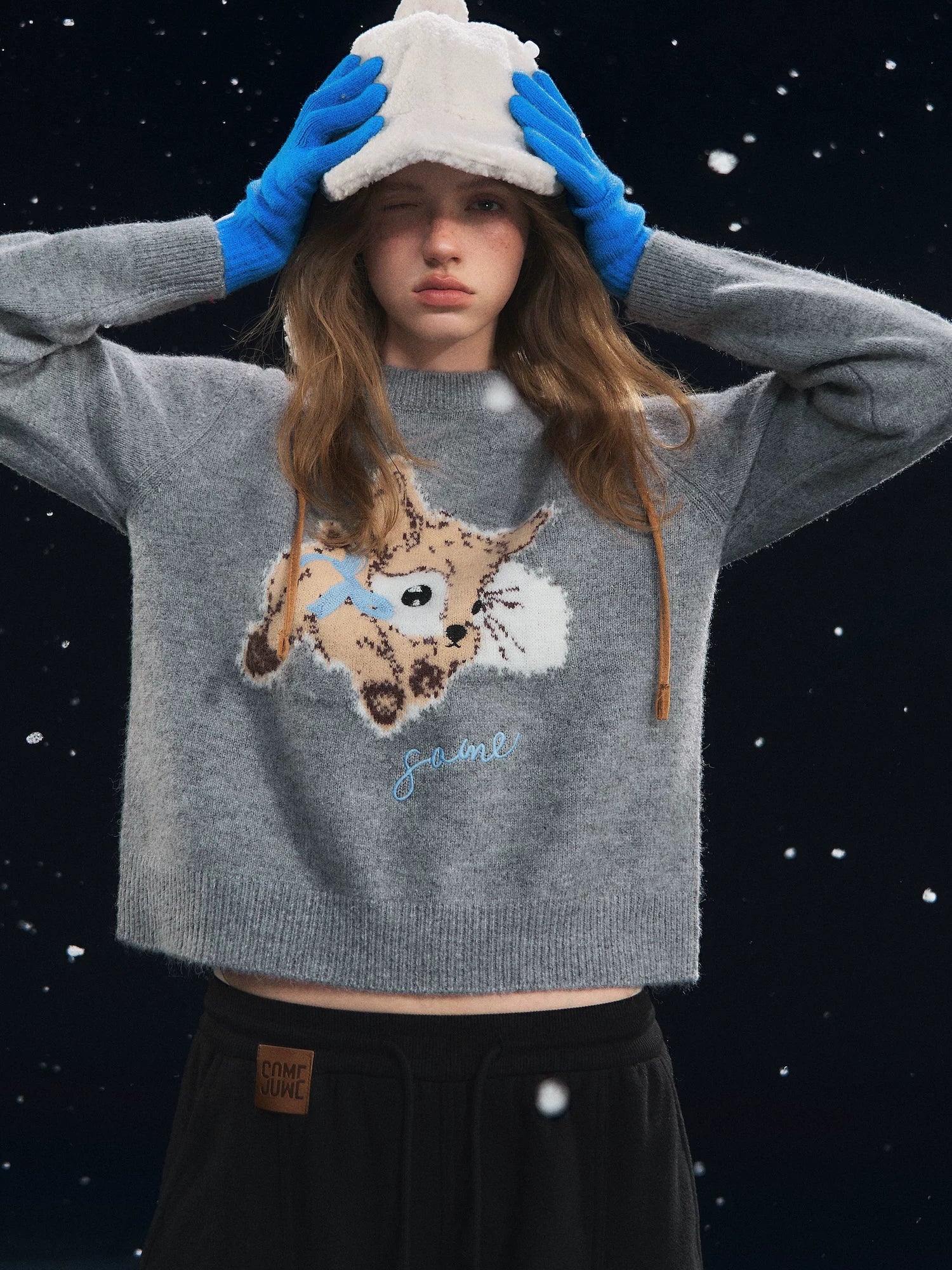 Plush Deer Jacquard Crewneck Sweater