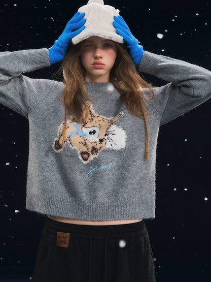 Plush Deer Jacquard Crewneck Sweater
