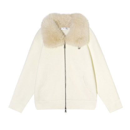 Wool-Blend Zip-Up Knit Jacket