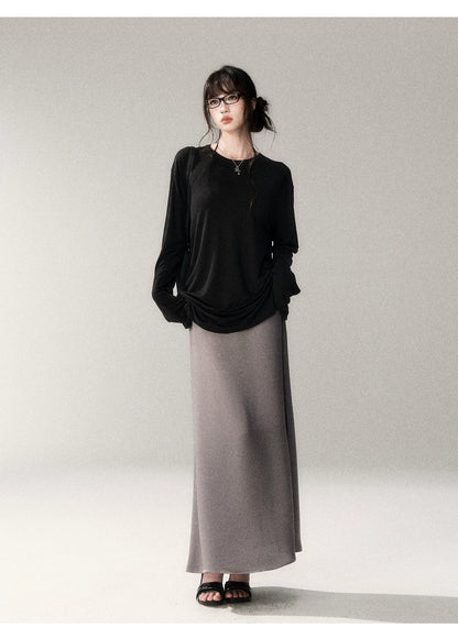 French Satin Acetate A-Line Midi Skirt