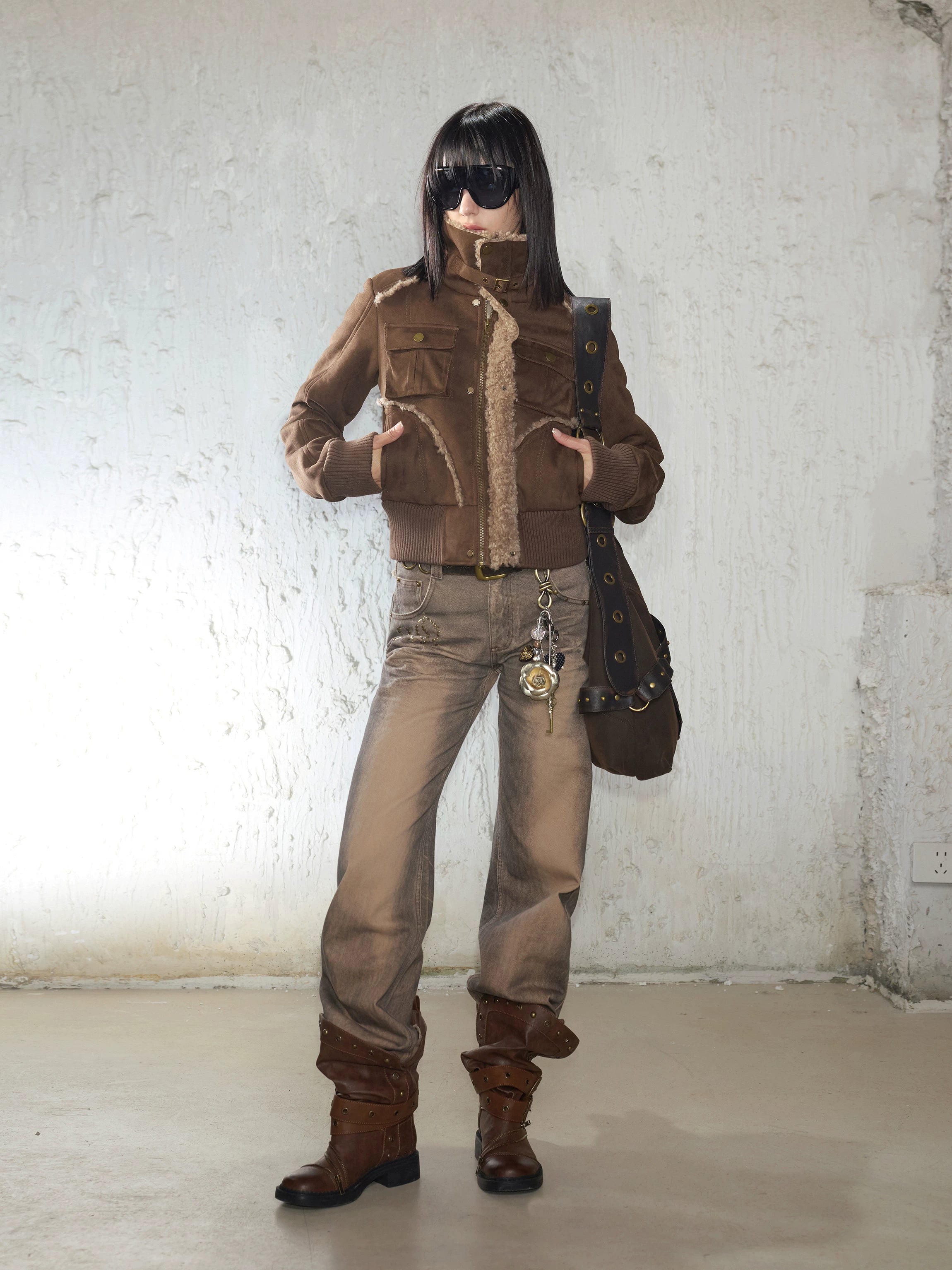 Faux Shearling Ribbed Short Jacket