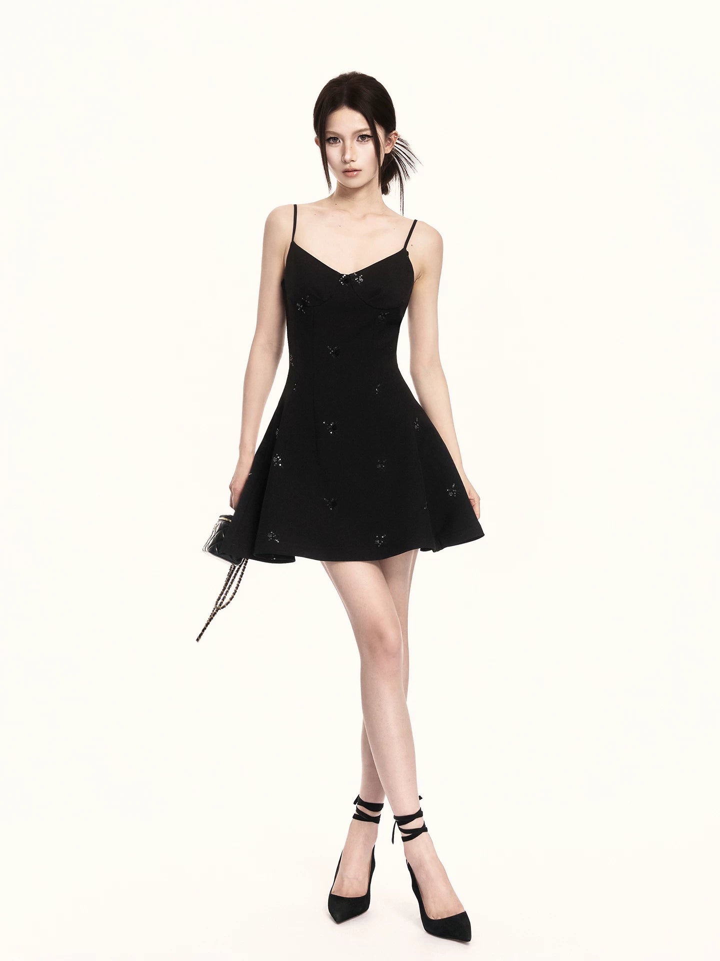 Midnight Embroidered Draped Two-Piece Dress Set