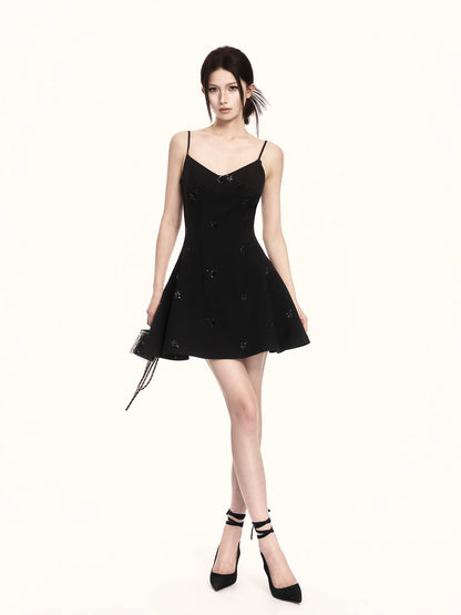 Midnight Embroidered Draped Two-Piece Dress Set