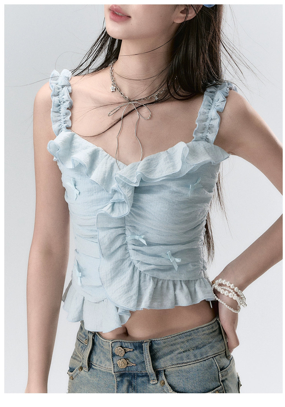 Ruffled Spaghetti Strap Tank Top - CHINASQUAD