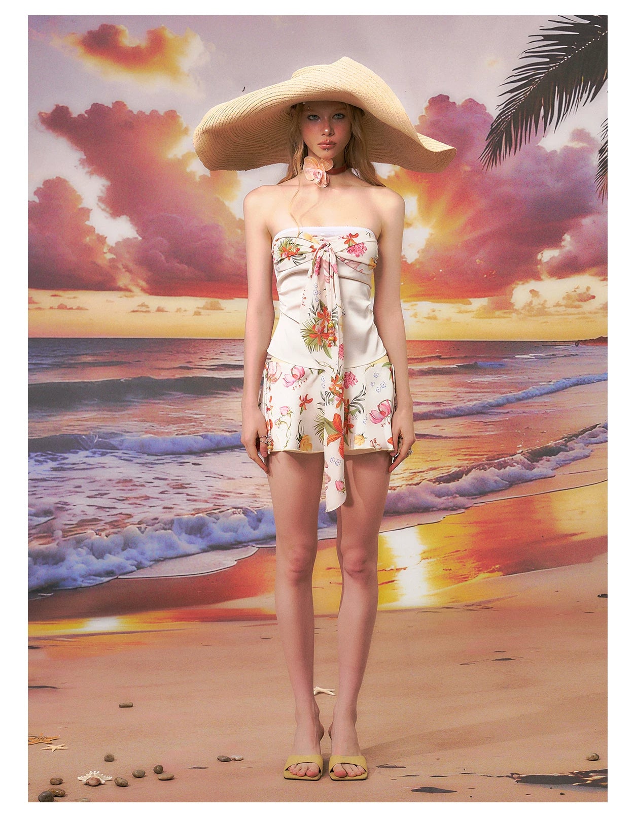 Printed Bandeau Top &amp; Mini Skirt Set