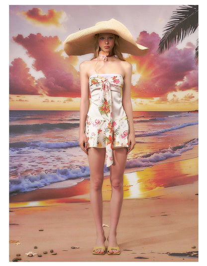 Printed Bandeau Top &amp; Mini Skirt Set