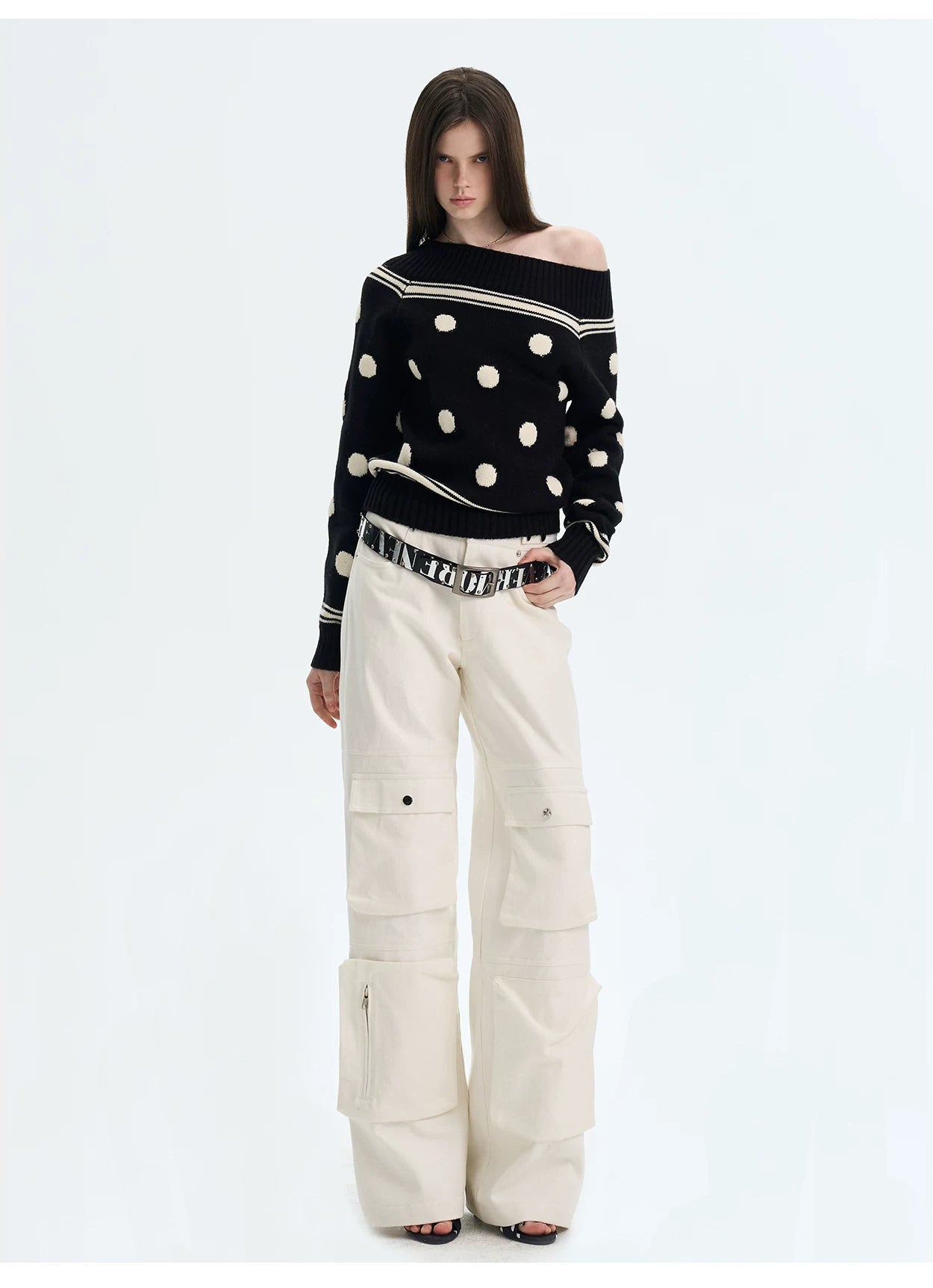 Contrast Polka-Dot Knit Sweater