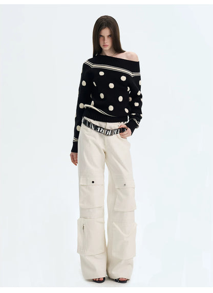 Contrast Polka-Dot Knit Sweater