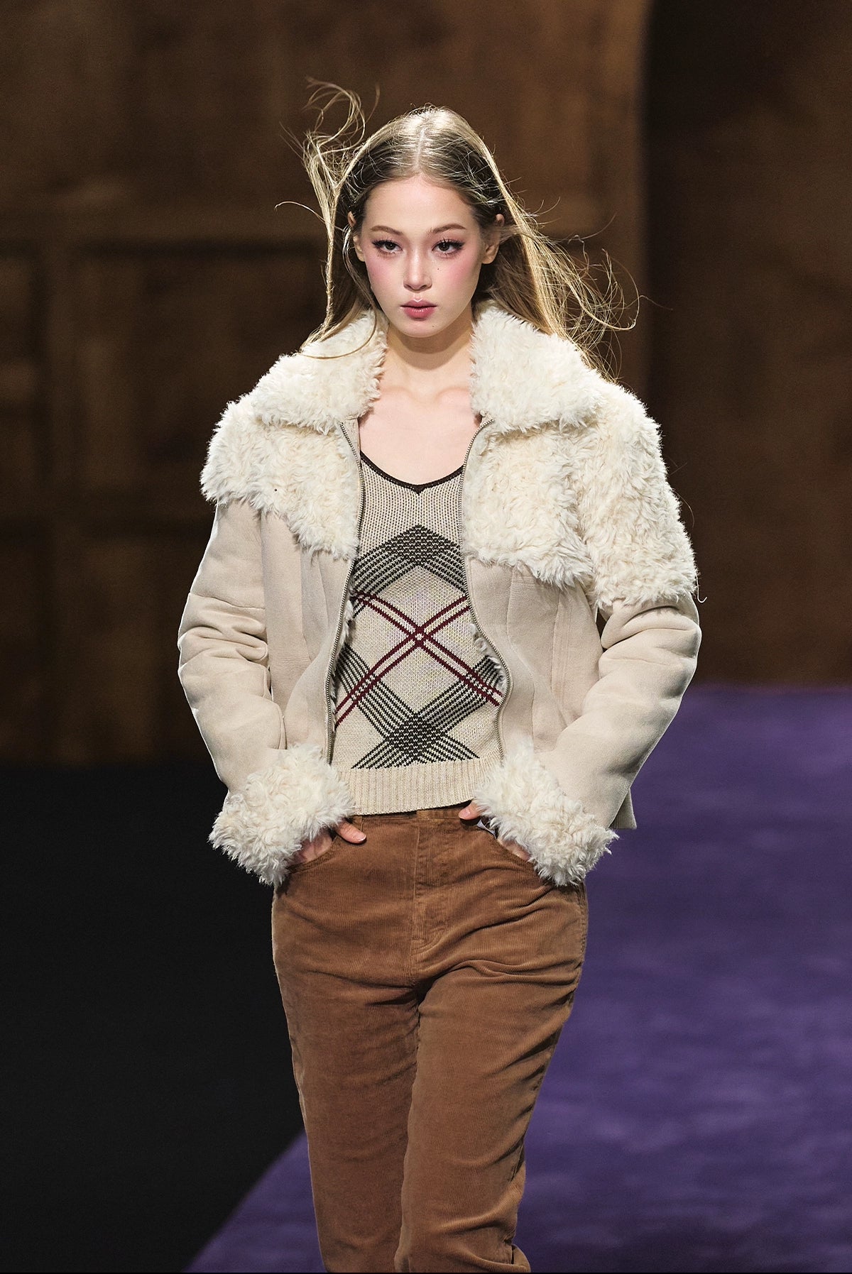 Faux Shearling Fitted Fur-Collar Jacket